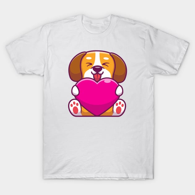 Cute dog sitting and holding heart T-Shirt by Catalyst Labs